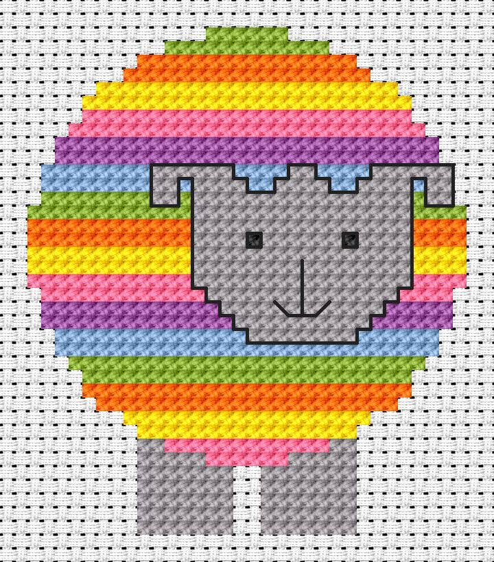 Sew Simple Stripy Sheep Cross Stitch Kit by Fat Cat: 11 / Beginner / 7.4cm x 8.5cm