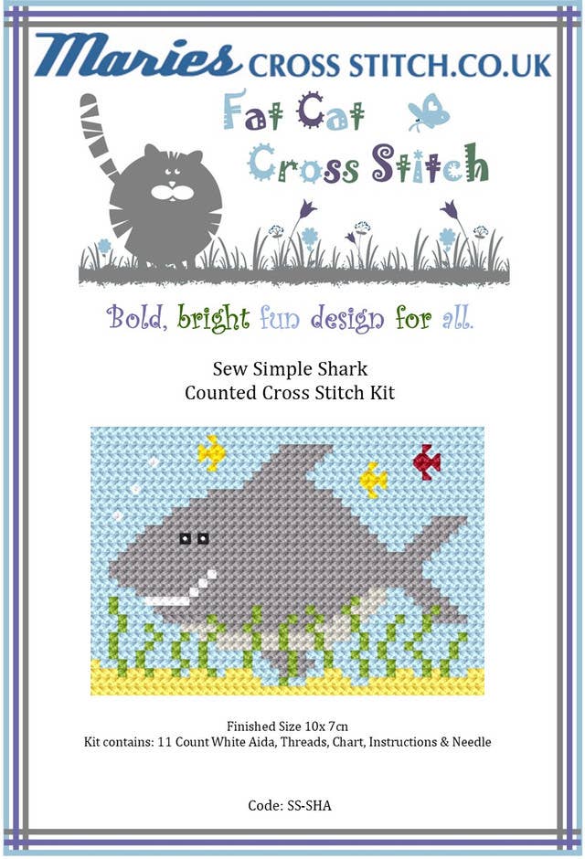 Sew Simple Shark Cross Stitch Kit by Fat Cat: 11 / 10 x 7cm