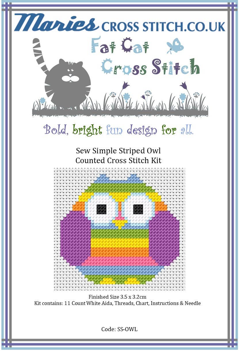 Sew Simple Striped Owl Cross Stitch Kit by Fat Cat