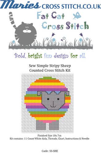 Sew Simple Stripy Sheep Cross Stitch Kit by Fat Cat: 11 / Beginner / 7.4cm x 8.5cm