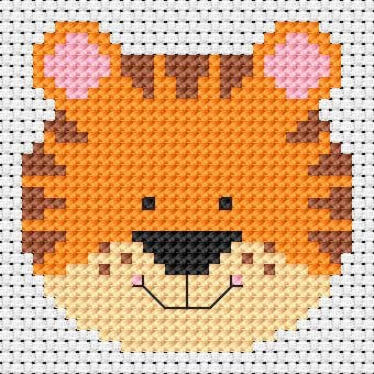 Sew Simple Tiger Cross Stitch Kit by Fat Cat: 11 / Beginner / 3.05 x 3.2"